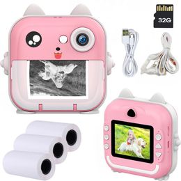 Kindercamera instant print po mini digitale videocamera voor kinderen met nul inkt printpapier 32G TF -kaart educatief speelgoed cadeau 240422
