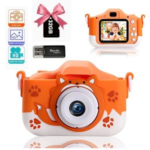 Enfants caméra jouets 1080P caméras vidéo numériques pour les tout-petits Selfie avec dessin animé renard couverture en Silicone cadeaux d'anniversaire 240314