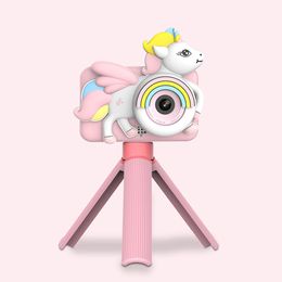 Cámara de juguete para niños de 3 a 12 años, cámara infantil de unicornio de dibujos animados con lente abatible para selfie, vídeo, cámara digital HD