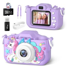 Toys de caméra pour enfants Purple Unicorn pour filles garçons Gift Children Camera numérique 1080p HD 2inch Écran avec 32 Go de jeu de cartes SD Player 240422