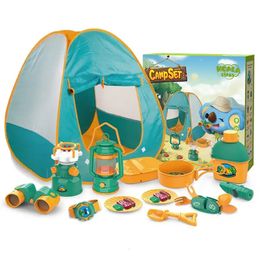 Ensemble de tente de camping pour enfants 21 pièces garçons filles faisant semblant de jouer avec un feu de camp fruits barbecue comprenant une tente de camping pour enfants lampe à huile de feu de camp 240109