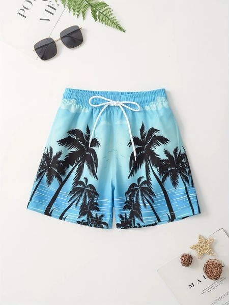 DIARRO DE COMBACIÓN DE COCO DE COCO DE COCO Niños Patrón de planta tropical Trunks para niños Blaya elástica Blaya Short Swimwear Summer Boy Shorts 240510