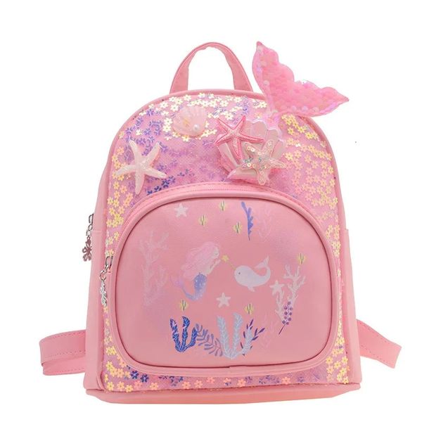 Niños dibujos animados sirena brillante lentejuelas mochila moda jardín de infantes niños niñas pequeñas princesa linda 240115