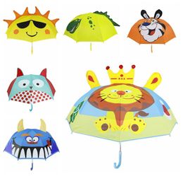 Kids Cartoon Umbrellas Animaux Imprimez Polyester Sunny Rainy Umbrella Lion Rabbit Cat suspendu à longue hale