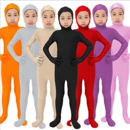 Kinderen Catsuit Kostuums Zentai Pak Dance Unitard Spandex Bodysuits Draag huid Panty Open Face Back Zipper voor volwassenen