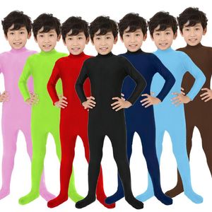 Enfants Catsuit Costumes Zentai Suit Dance Unitard Spandex Body Wear Second Skin Collants sans capuche gants Fermeture à glissière arrière pour adultes