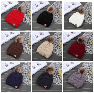 CC Trendy hoeden voor kinderen Gebreid bont Poms-muts Winter Luxe kabel Slouchy-schedelmutsen Mode-muts Outdoor-hoeden 50pcs1256617