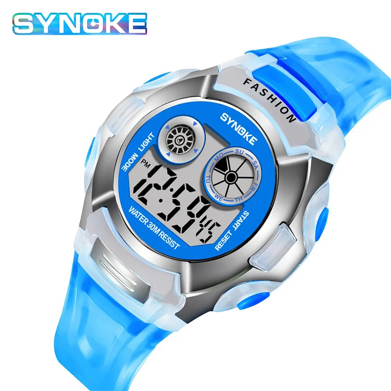 Barnbarns klocka digitalt armbandsur för pojkeflicka vattentäta sport leder klocka Vattentät lysande klocka present Synoke 9034