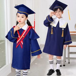 Kinderen kinderen school uniform podium prestatie cosplay kleren pographic costume studenten vrijgezellen diploma -jurk hoed suit 240528