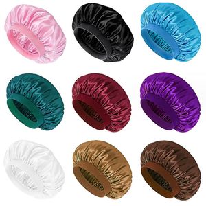 Kinderkinderen Zacht satijnen vaste kleur elastische slaapkappen Bonnet nacht slaaphoed haarverzorging beanie hoofddeksel