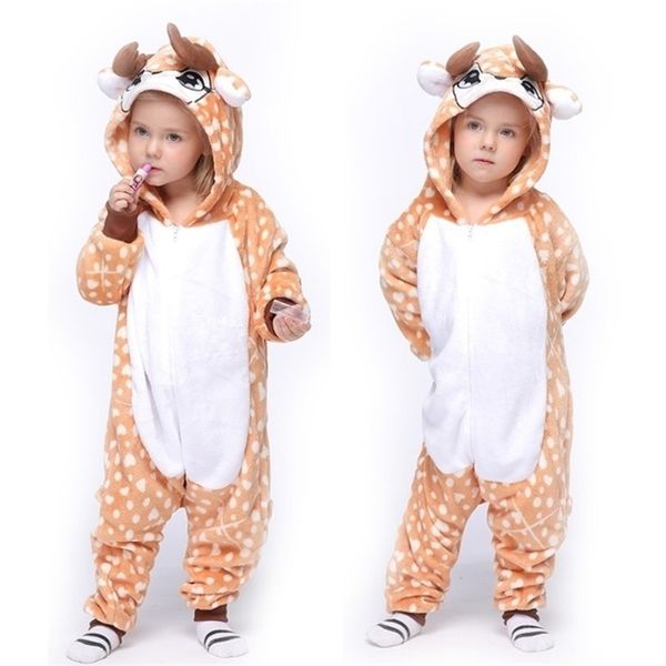 Enfants Noël Elk Pyjamas Hiver Chaud Flanelle Dinosaure Pyjamas Dessin Animé Animal Garçon Fille Enfants Cosplay Pyjamas Fête 211023