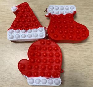 Kids Kerstcadeau Fidget Tas portemonnees Xmas Gift Kousen Sock Santa Hoed Mitten Globe Form Bubble Popper Wallet Zip Pouches Sensor4363722