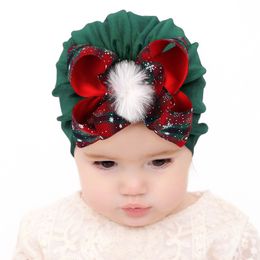 Enfants chapeau de noël infantile bébé fille nœuds papillon Pleuche casquette indien Turban casquettes chapeaux crâne Beanie enfants chapeaux