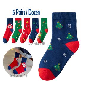 Calcetines navideños para niños Medias de algodón para niños y niñas calcetín suave de diseño de dibujos animados 5 pares/docena