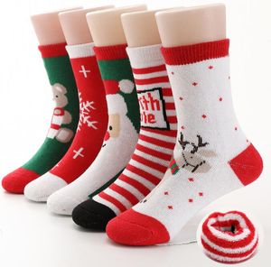 Kids Christmas Socks Santa Claus Snowflake Elk Cartoon Kousen Winter Warm Handhanddoek Mid -niveau Sokken voor kinderen Toddlers Baby Xmas Decoration Stocking Gift