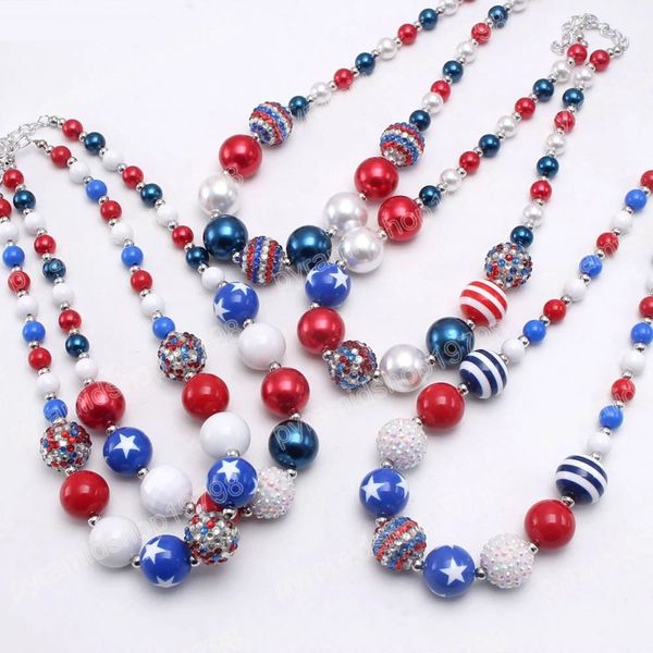 Enfants gros bleu/rouge perles collier drapeau américain Style Bubblegum collier enfant quatrième juillet fête bijoux cadeaux