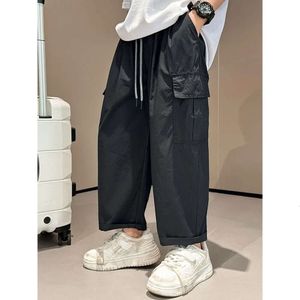 Kinderkleding Boys broek Elastische midden taille herfst Solid Color Kawaii Pockets Splited Fashion Pants Overalls Cargo Pant L2405