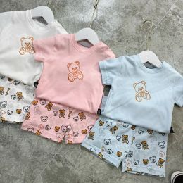 Vêtements pour enfants classiques mignons ours à manches courtes Suisse à manches estivales Sweat-shirt décontracté pour les filles bébé garçon bébé ensemble de vêtements de luxe 66-100 cm CSG2404297-8