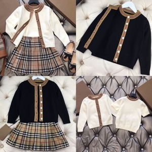 Niños Diseñador Niñas Casual Otoño Primavera Conjuntos Ropa Bebé Conjunto Pantalones cortos Chica Manga larga Cardigan Falda plisada 100-160 Q7eG #