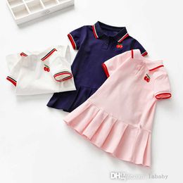 Ropa para niños Vestidos de niña Cuello de solapa Bordado Vestido de manga corta Niño Verano Bebé Niña Trajes de diseñador