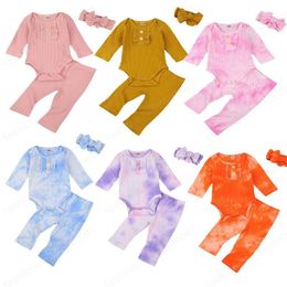 Kinderkleding Meisjes Jongens Outfits Baby Tie Dye Romper Tops + Broek + Hoofdbanden 3 Stks Sets Lente Herfst Boutique Baby Kleding Sets
