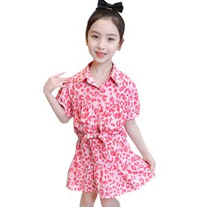 Kinderkleding meisjes luipaard t-shirt + korte outfits zomer voor tiener casual stijl kinderen 210528