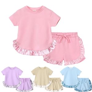 Kinderkleding meisjes outfits korte mouw ruches t-shirtsshorts pyjama's sets zomer kinderen loungewear babymeisjes kleding 240521