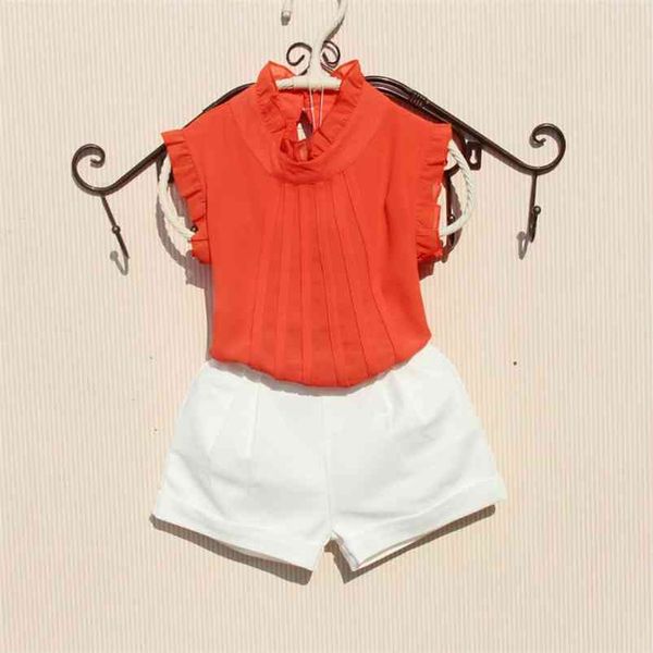 Ropa para niños Niños de verano Camisas de niña de gasa Tops blancos puros Ropa de bebé adolescente Niñas grandes Blusa de princesa 2t-16 años 210622