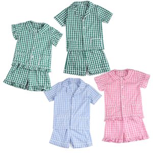 Enfants Vêtements 100% coton Été à manches courtes Pyjamas Seersucker Girls Sleepwear 210908