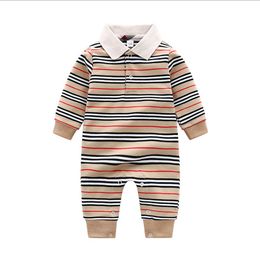 Kinderkleding baby jongen meisje Jumpsuits Rompertjes uit één stuk Lange mouw 100% katoenen kleding 1-2 jaar oud Gestreepte revers breien