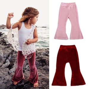 Vêtements pour enfants Pantalons pour bébés filles Leggings Printemps Automne Vêtements pour enfants Pleuche Pantalon à cloche solide Pantalon évasé décontracté pour enfants B11