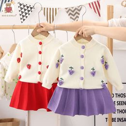 Kinderkleding voor Baby Girl Sweater 2 stuks Sets Solid Color Leuke mode met bloemen met een enkel borsten Gebreide geplooide L2405