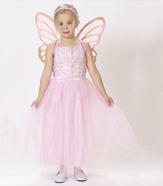 Bébé Filles Rose Fée Cosplay Princesse Robe Jupes + Aile De Papillon + bandeau 3pcs / ensembles Fleur Fée Robe Halloween Jeu De Rôle Costume M193