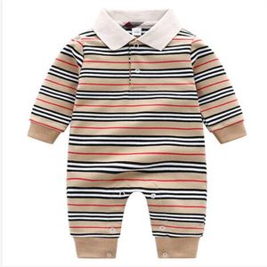 Kinderkleding Set Baby Jongen Meisje Rompertjes Jumpsuits uit één stuk Lange mouw 100% Katoen 0-24 Maanden Peuter Baby Kleding Gestreepte Revers Breien Bodysuit