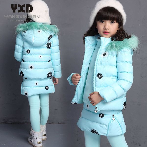 Enfants vêtements ensemble pour grandes filles hiver 2021 nouveau coton rembourré à capuche gilet sweat jupe pantalon 3 pièces chaud enfants costumes