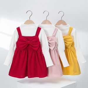 Enfants Vêtements Ensemble Filles Enfants Robe Solide Automne Hiver Mode Fille Bowknot Bretelles Jupe Ensembles 2594 Y2