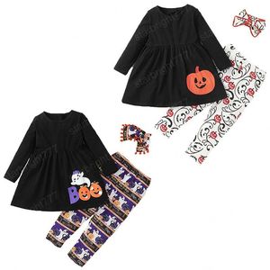 Ensembles de vêtements pour enfants filles tenues d'Halloween enfants robe de citrouille fantôme Tops + pantalons + bandeau 3pcs / set printemps automne mode bébé vêtements