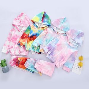 Kinderkleding Sets Meisjes Lange Mouw Hooded Top + Tie Dye Broek 2 stks / sets Boutique Baby's Casual Clothes M2762