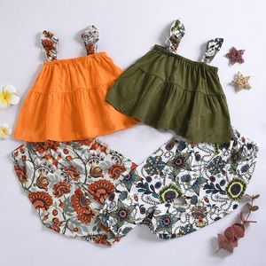 Ensembles de vêtements pour enfants filles tenues enfants Sling Tops + pantalons floraux 2pcs / set boutique de mode d'été vêtements pour bébés