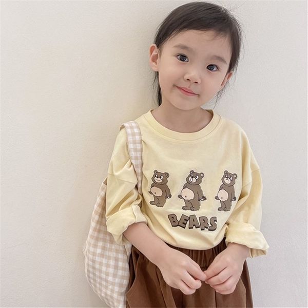 Vêtements pour enfants T-shirts Imprimer Filles Garçons Coton Enfants Ours T-shirt Bébé Toddler Tops Dessin Animé Complet À Manches Longues Vêtements 1-6Y 220216