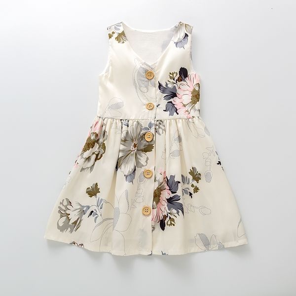Vêtements pour enfants Toddler Girls Floral Print Button Front A-line Dress Robes pour filles Longueur au genou 210303