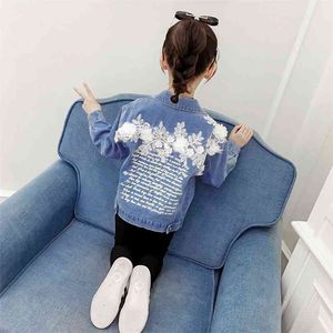 Enfants Manteau Sprig Enfants Vêtements Adolescentes Filles Princesse Jeans Vestes Fleur de dentelle rose Pour Enfants bébé Denim Tops 210622