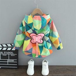 Kids Jassen Lente Herfst Butterfly en Splicing Patroon Hoodies Jas voor Meisjes Peuter Kinderen Windbreaker 211204