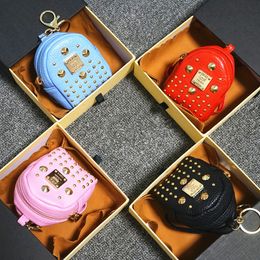 Enfants porte-monnaie mode rivets conception sacs clé de voiture pendentif sac avec anneau filles PU carte sac haut de gamme coffrets cadeaux Mini sac à bandoulière