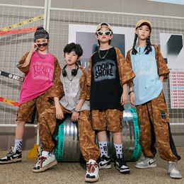 Kids Cool Street Wear Clothing Camo Print T -shirt outfits Hip Hop Cargo Pants Shorts For Girls Boys Jazz Dance Kostuums Kleding