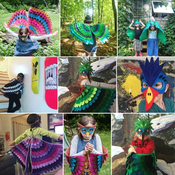 Kids Cosplay Costume Performance Performance Owl Peacock Wings Bird Felt Cape avec Mask For Girls Boys Halloween Party Party