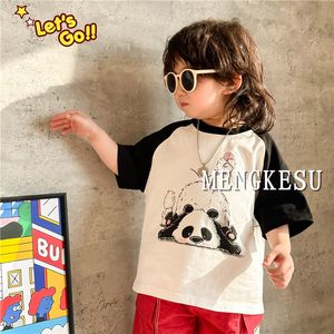 Kinderen Katoenen Casual Kleding Sets Jongens Cartoon Panda Gedrukt Korte Mouw T-shirt Rood Half Cargo Shorts 2024 Zomer Kinderen outfits Z7238