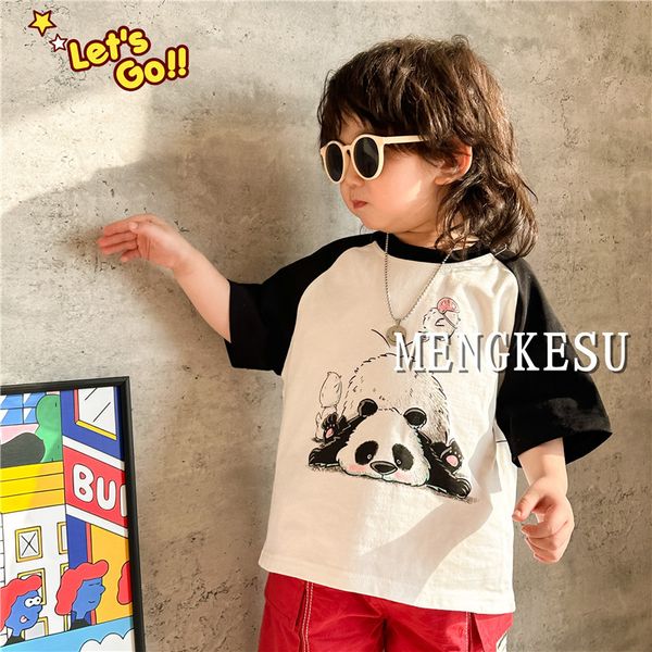 Enfants coton vêtements décontractés ensembles garçons dessin animé panda imprimé T-shirt à manches courtes rouge demi-short cargo 2024 tenues d'été pour enfants Z7238