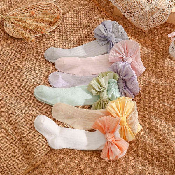 Calcetines de algodón para niños Lindos Barnknot Bownot Baby Girl Mesh Breatable Soft Soft Long Tube para primavera otoño 0-3 años L220716