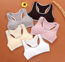 Niños Algodón Entrenamiento Deportivo Sujetador Ropa Interior Color Sólido Rayas Impreso Escote Redondo Adolescente Pubertad Chica Bralette Inalámbrico Chaleco3372443